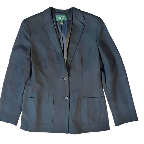 Lauren Ralph Lauren Navy Silk Blazer Women’s Size 8 Classic Two-Button - Picture 1 of 6